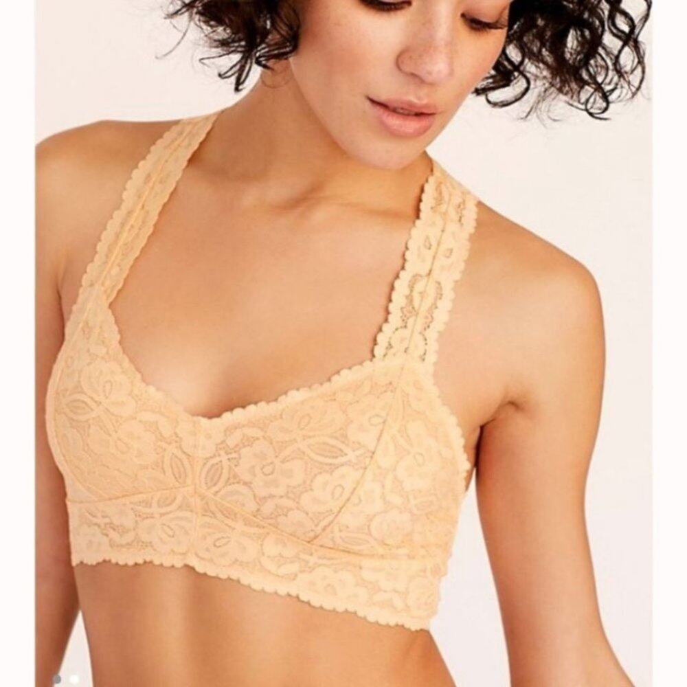 Free People Orangesicle Galloon Lace Floral Racerback Bralette Size XS